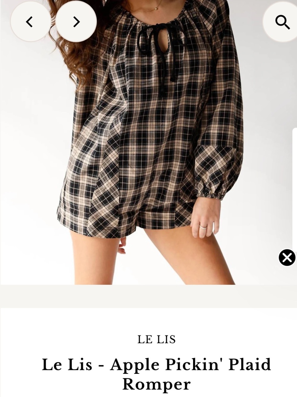 LE LIS COLLECTION Size XS Plaid Tie Neck Romper
